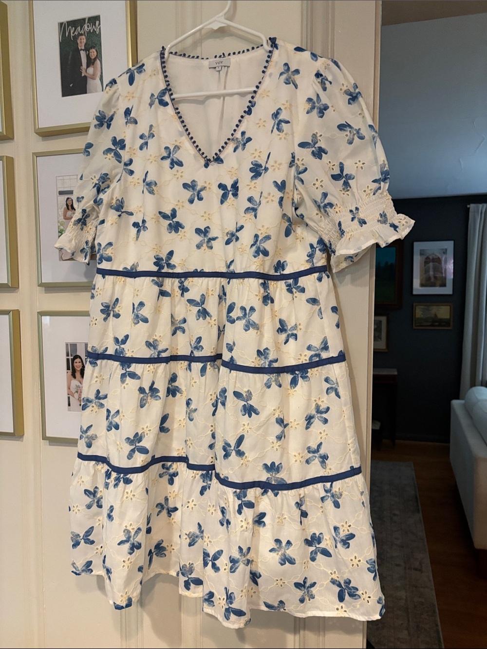 White eyelet mini Dress with Blue Floral